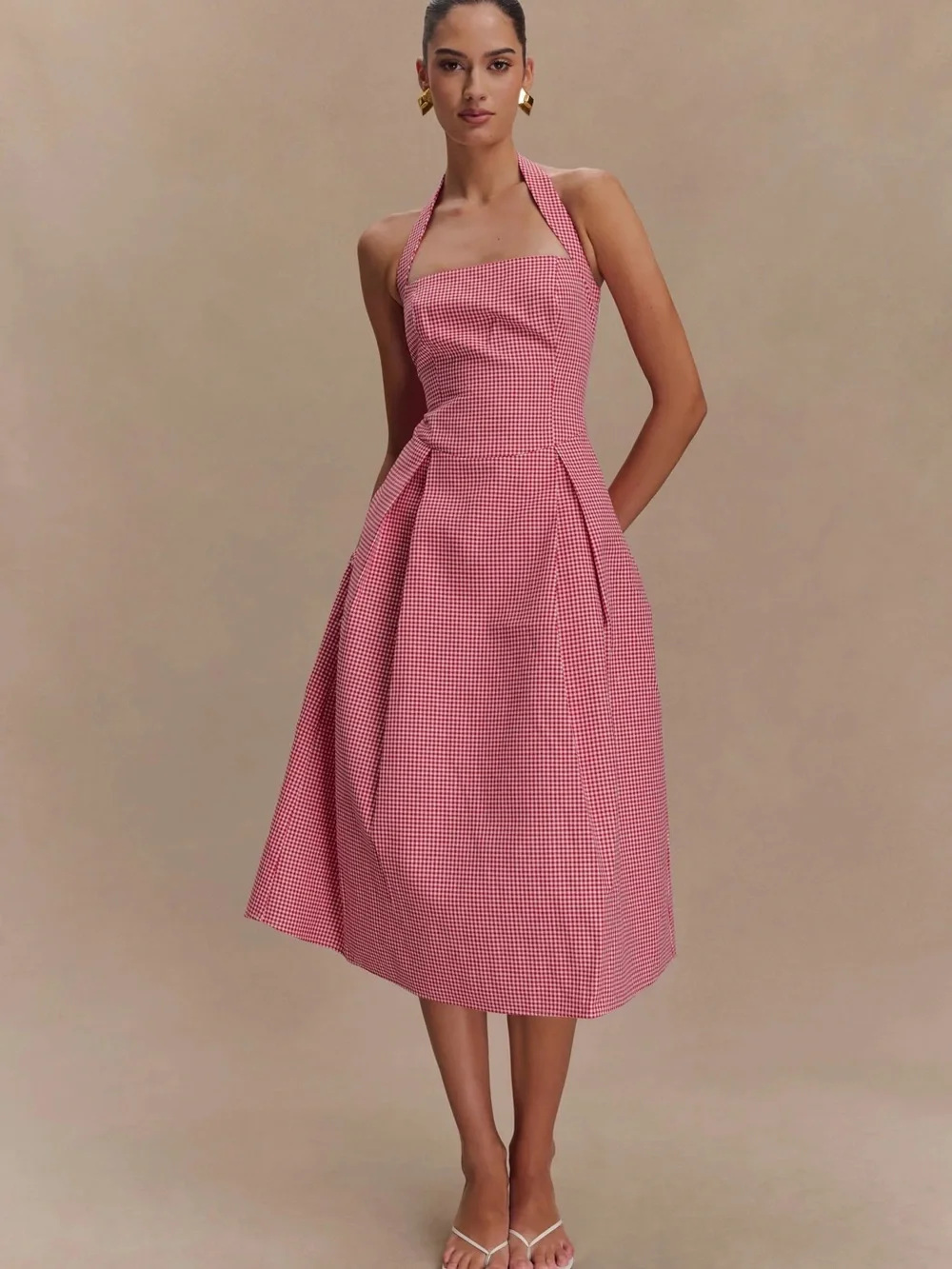 Meshki Juana Halter Midi Dress in Red Gingham
